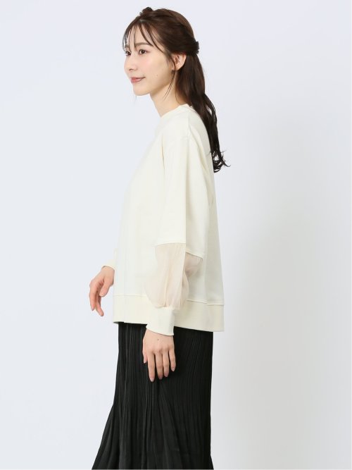 袖シアー切替 クルーネックプルオーバー