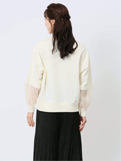 袖シアー切替 クルーネックプルオーバー