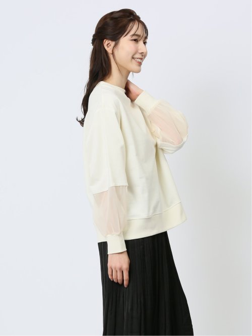 袖シアー切替 クルーネックプルオーバー