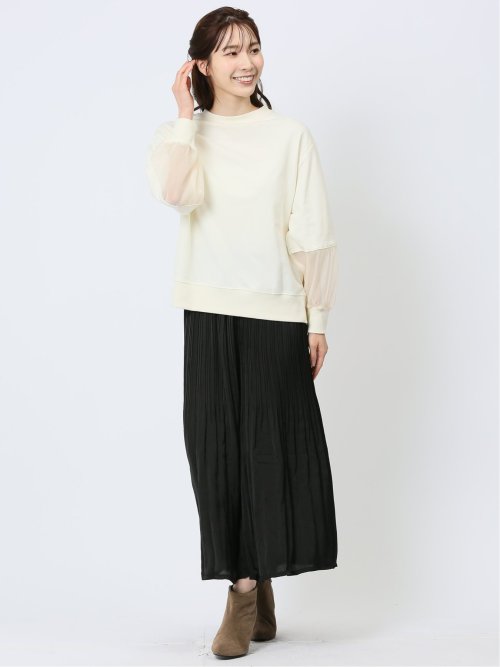 袖シアー切替 クルーネックプルオーバー