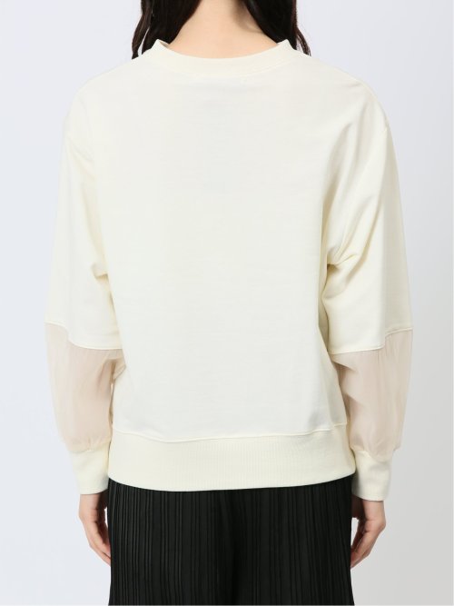 袖シアー切替 クルーネックプルオーバー