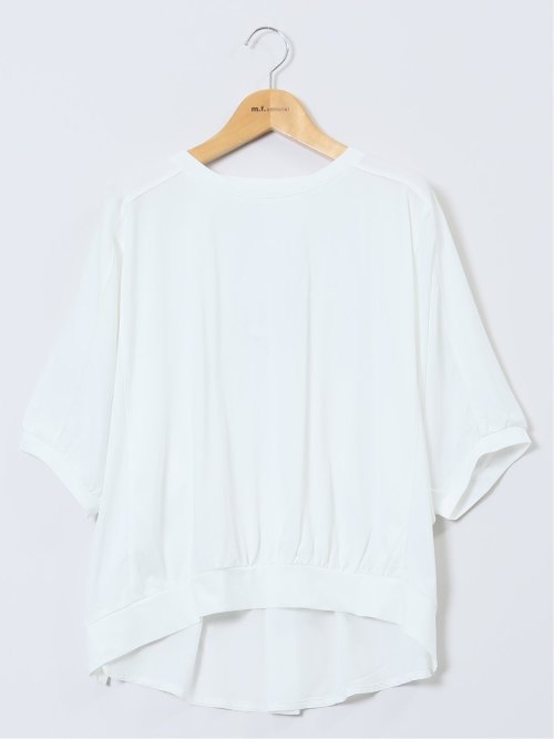 異素材切替 クルーネック ドルマンプルオーバー