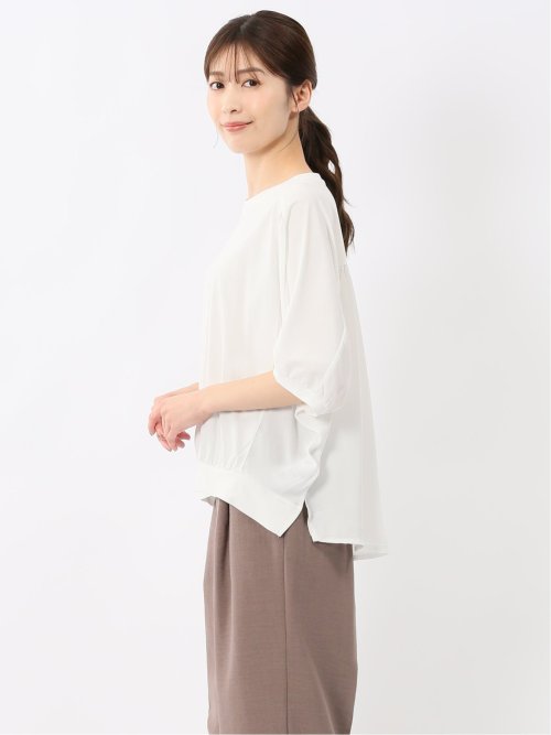 異素材切替 クルーネック ドルマンプルオーバー