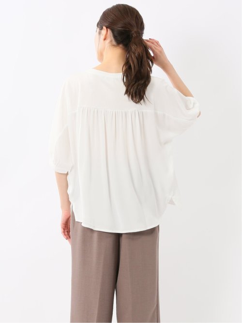 異素材切替 クルーネック ドルマンプルオーバー