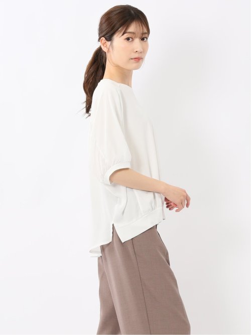 異素材切替 クルーネック ドルマンプルオーバー