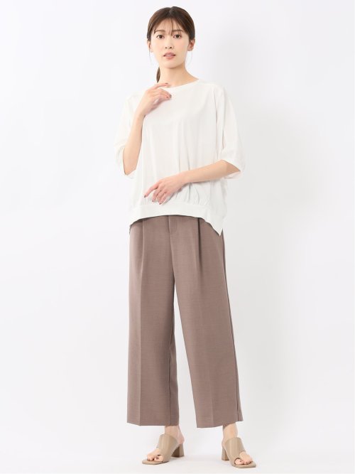 異素材切替 クルーネック ドルマンプルオーバー