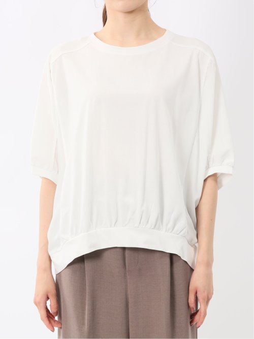 異素材切替 クルーネック ドルマンプルオーバー