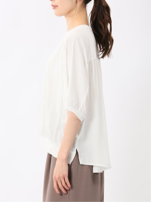 異素材切替 クルーネック ドルマンプルオーバー