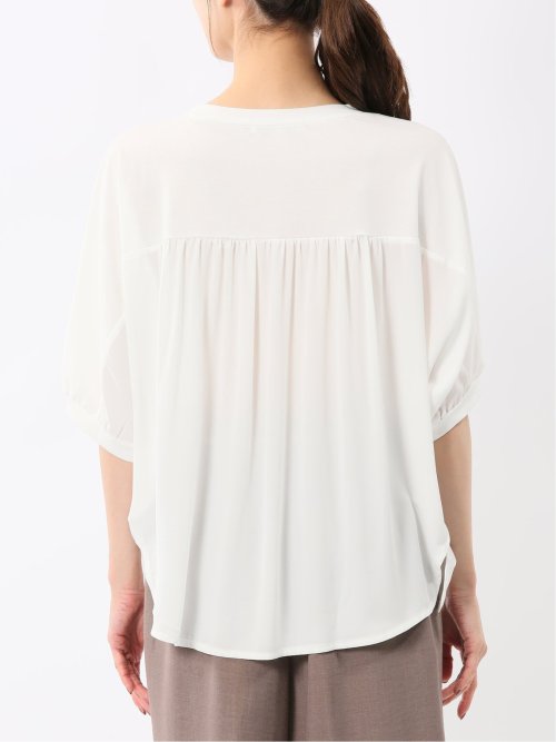 異素材切替 クルーネック ドルマンプルオーバー