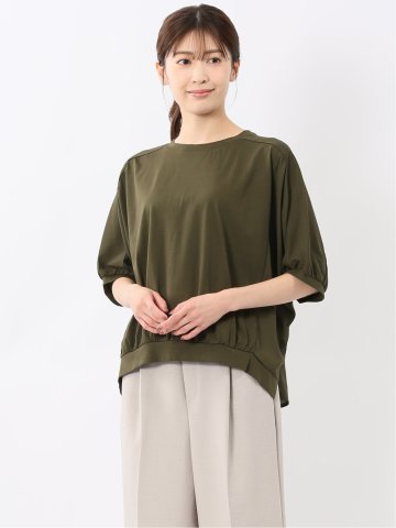 異素材切替 クルーネック ドルマンプルオーバー