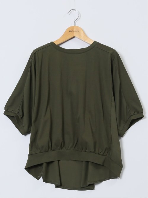 異素材切替 クルーネック ドルマンプルオーバー