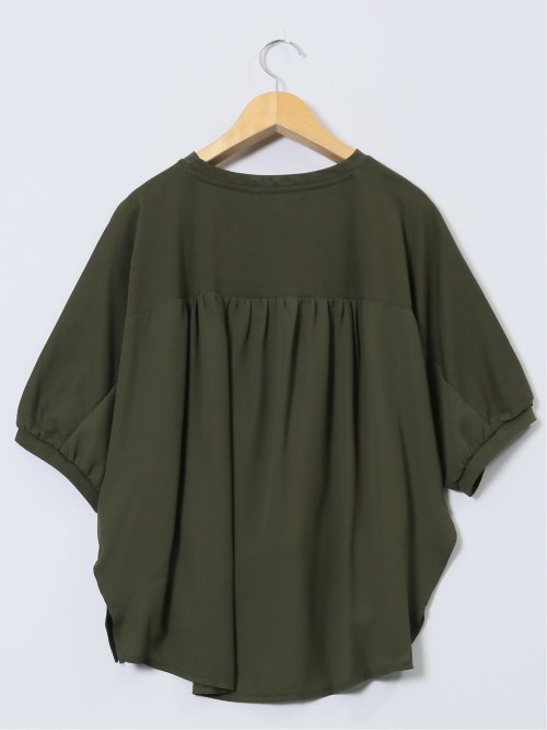 異素材切替 クルーネック ドルマンプルオーバー