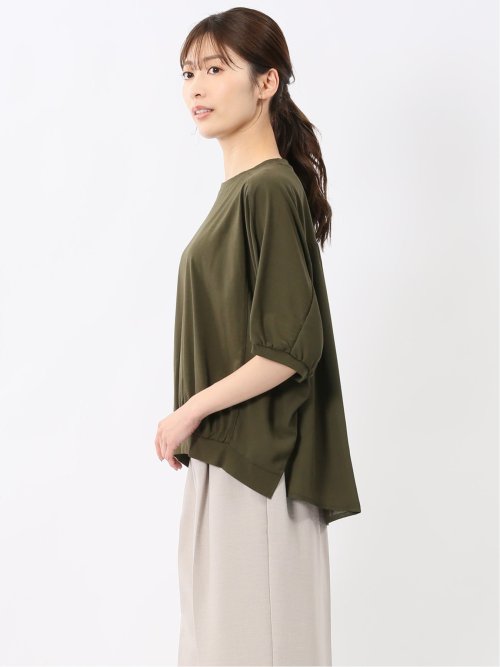 異素材切替 クルーネック ドルマンプルオーバー