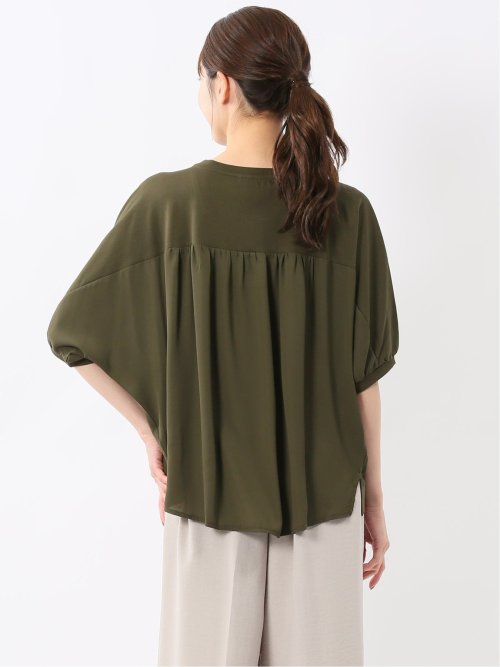 異素材切替 クルーネック ドルマンプルオーバー