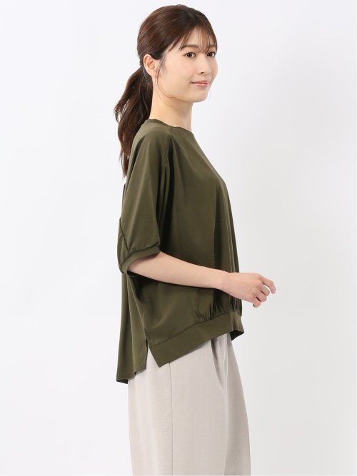 異素材切替 クルーネック ドルマンプルオーバー