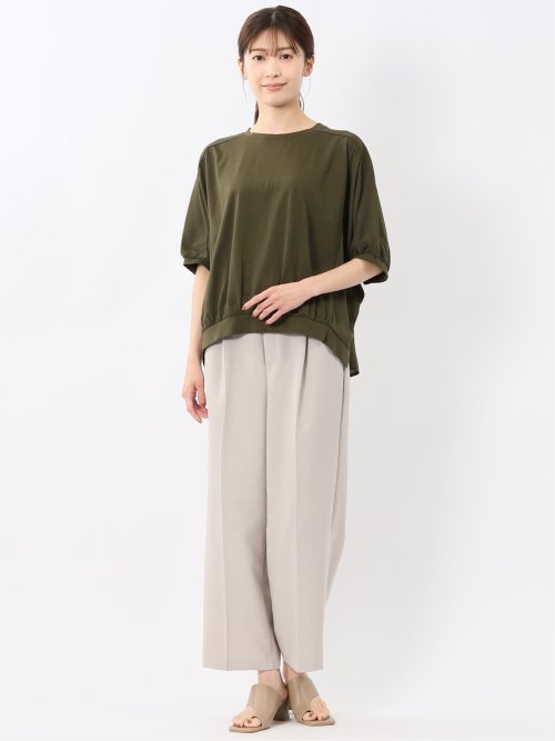 異素材切替 クルーネック ドルマンプルオーバー