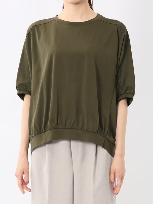 異素材切替 クルーネック ドルマンプルオーバー