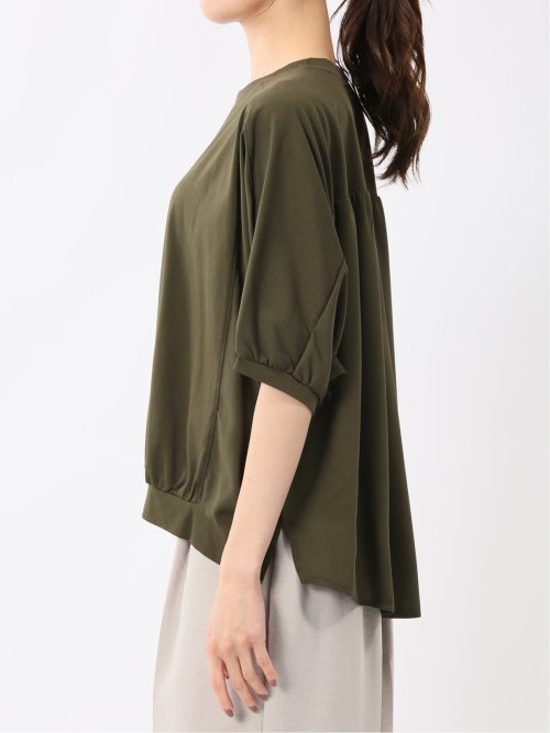 異素材切替 クルーネック ドルマンプルオーバー