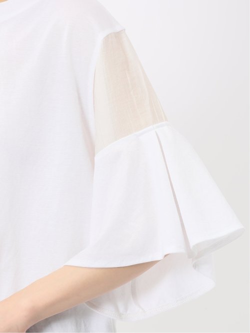 シアー切替 クルーネック 5分袖プルオーバー