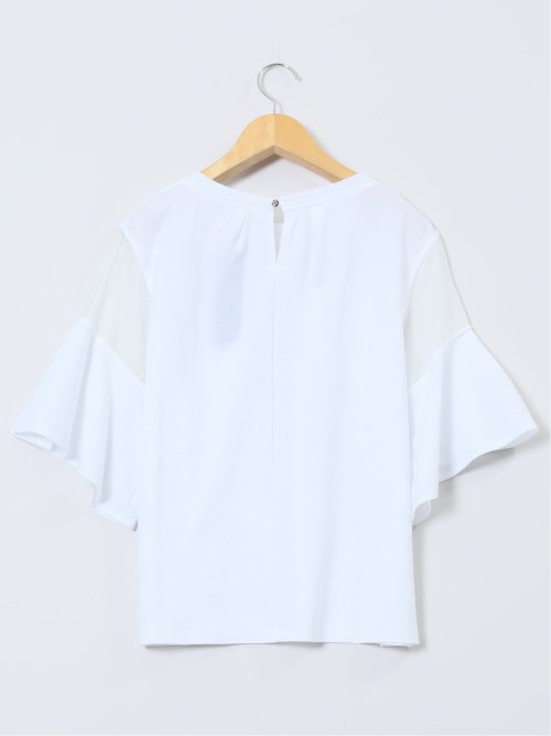 シアー切替 クルーネック 5分袖プルオーバー