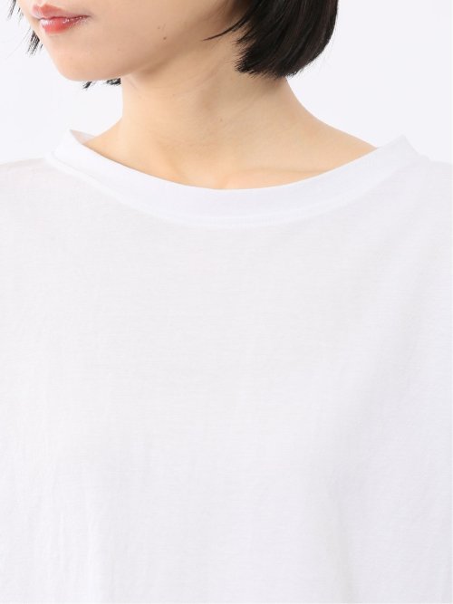 シアー切替 クルーネック 5分袖プルオーバー