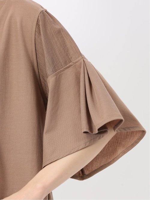 シアー切替 クルーネック 5分袖プルオーバー