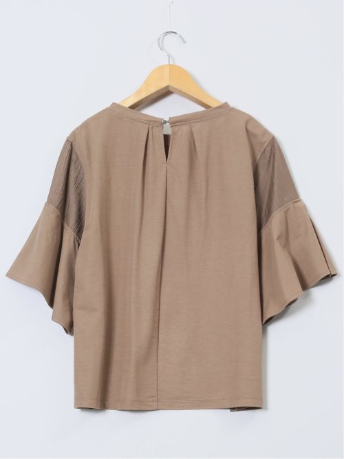 シアー切替 クルーネック 5分袖プルオーバー