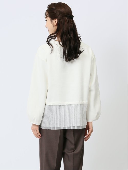 裾プリーツ クルーネック 長袖プルオーバー