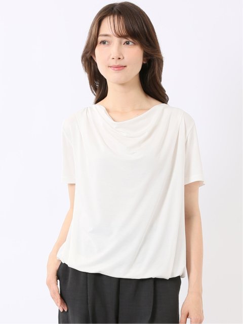 Tシャツ プルオーバー レディース 半袖 ストレッチ 接触冷感 無地 ドレープネック