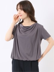 Tシャツ プルオーバー レディース 半袖 ストレッチ 接触冷感 無地 ドレープネック