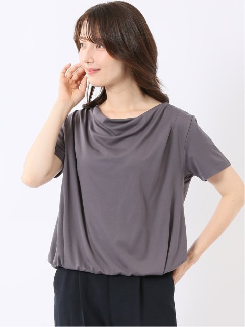 Tシャツ プルオーバー レディース 半袖 ストレッチ 接触冷感 無地 ドレープネック
