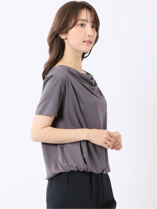 Tシャツ プルオーバー レディース 半袖 ストレッチ 接触冷感 無地 ドレープネック