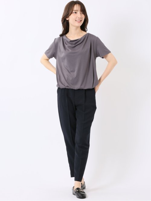 Tシャツ プルオーバー レディース 半袖 ストレッチ 接触冷感 無地 ドレープネック