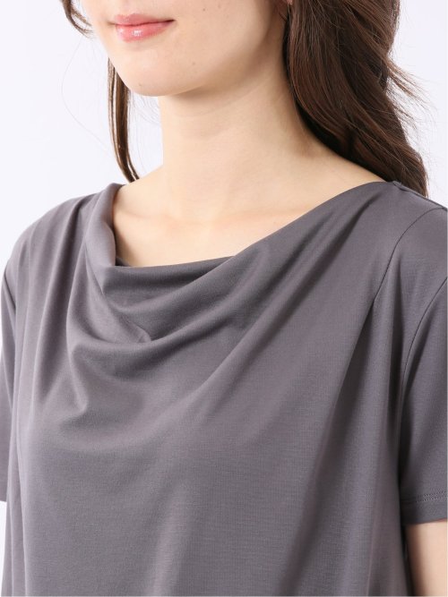 Tシャツ プルオーバー レディース 半袖 ストレッチ 接触冷感 無地 ドレープネック