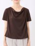 Tシャツ プルオーバー レディース 半袖 ストレッチ 接触冷感 無地 ドレープネック