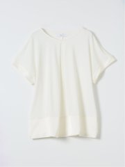 Tシャツ プルオーバー レディース 半袖 ストレッチ 接触冷感 クルーネック サテン 切替