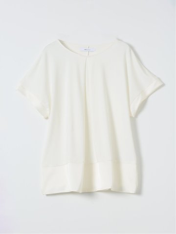 Tシャツ プルオーバー レディース 半袖 ストレッチ 接触冷感 クルーネック サテン 切替