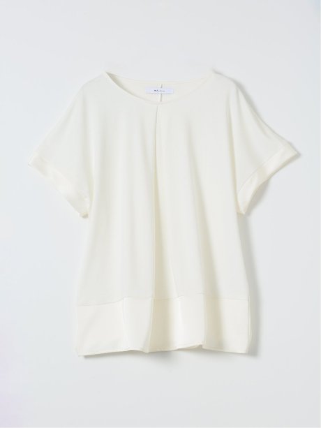Tシャツ プルオーバー レディース 半袖 ストレッチ 接触冷感 クルーネック サテン 切替