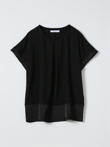 Tシャツ プルオーバー レディース 半袖 ストレッチ 接触冷感 クルーネック サテン 切替
