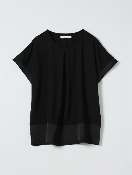 Tシャツ プルオーバー レディース 半袖 ストレッチ 接触冷感 クルーネック サテン 切替