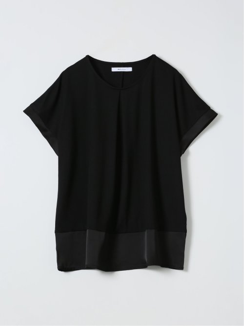 Tシャツ プルオーバー レディース 半袖 ストレッチ 接触冷感 クルーネック サテン 切替