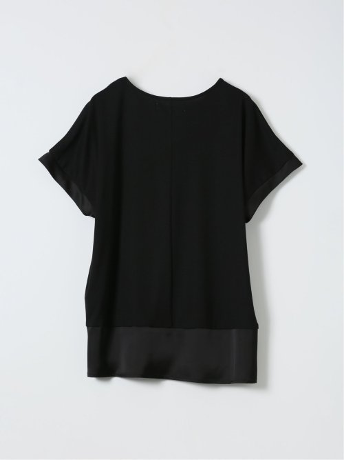 Tシャツ プルオーバー レディース 半袖 ストレッチ 接触冷感 クルーネック サテン 切替