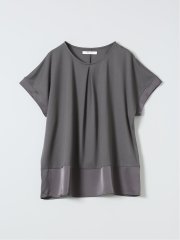 Tシャツ プルオーバー レディース 半袖 ストレッチ 接触冷感 クルーネック サテン 切替