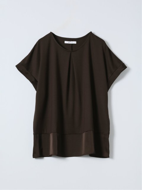 Tシャツ プルオーバー レディース 半袖 ストレッチ 接触冷感 クルーネック サテン 切替