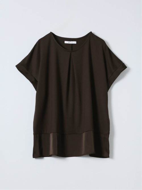 Tシャツ プルオーバー レディース 半袖 ストレッチ 接触冷感 クルーネック サテン 切替