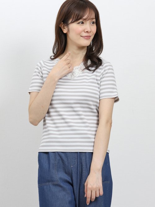 【WEB限定企画商品】エムエフエディトリアルレディース/m.f.editorial:Women　無地＆ボーダー レースリブ半袖プルオーバー （7カラー展開）