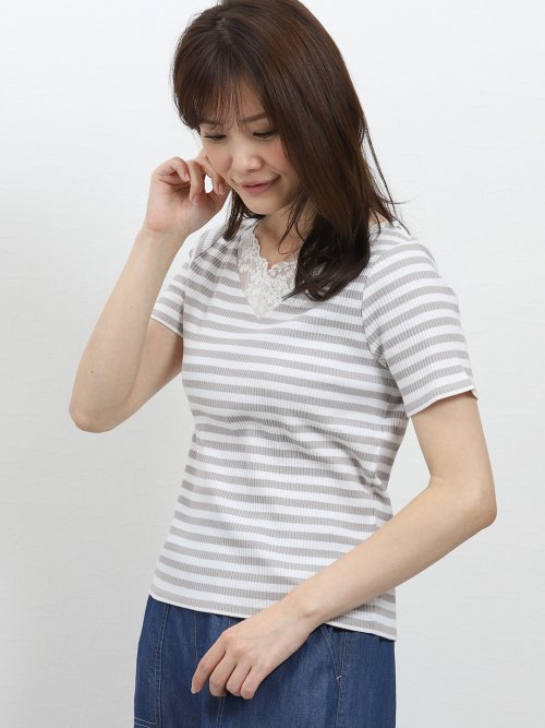 【WEB限定企画商品】エムエフエディトリアルレディース/m.f.editorial:Women　無地＆ボーダー レースリブ半袖プルオーバー （7カラー展開）