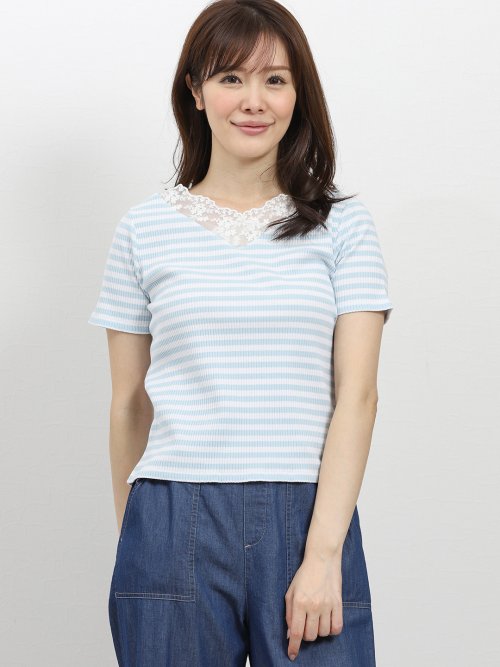 【WEB限定企画商品】エムエフエディトリアルレディース/m.f.editorial:Women　無地＆ボーダー レースリブ半袖プルオーバー （7カラー展開）