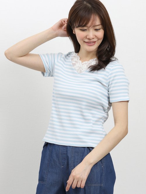 【WEB限定企画商品】エムエフエディトリアルレディース/m.f.editorial:Women　無地＆ボーダー レースリブ半袖プルオーバー （7カラー展開）