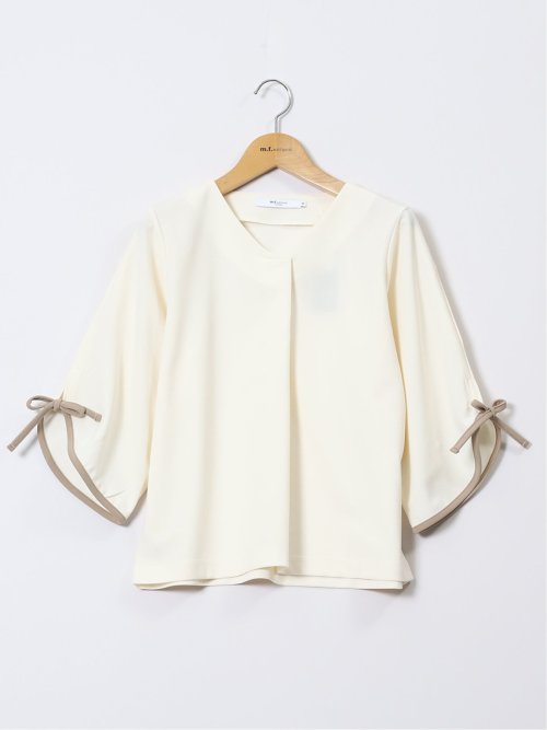 カットジョーゼット 配色 7分袖プルオーバー